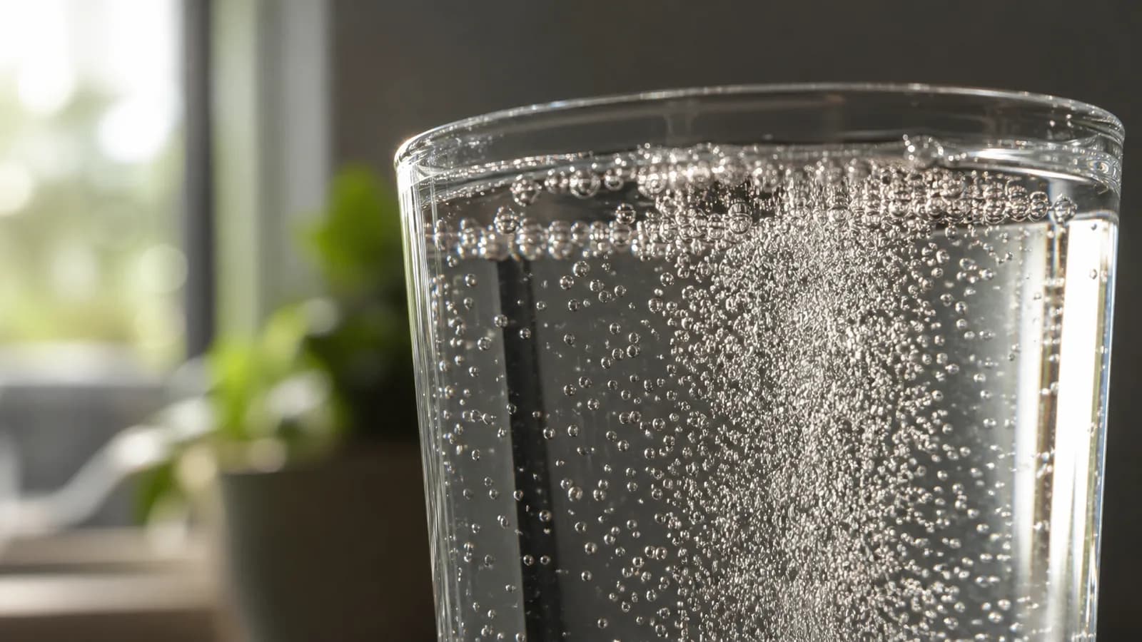 Fine silver bubbles rising through a backlit glass of water